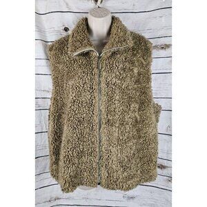 Habitat Brown Sherpa Teddy Fleece Jacket Vest L/XL Full Zip Front Womens